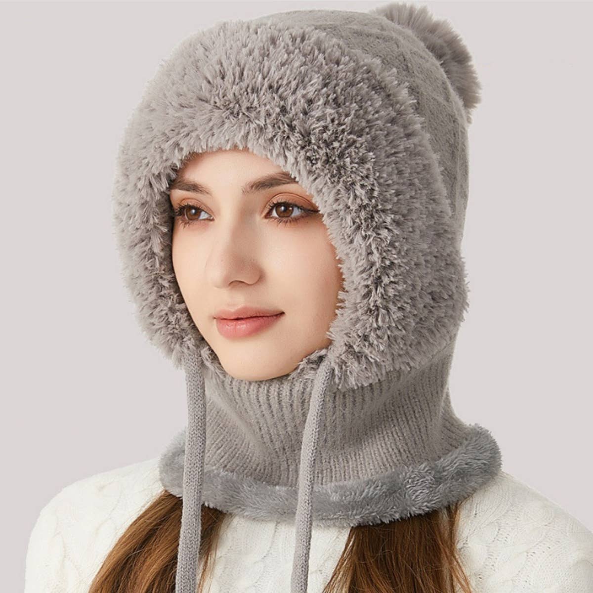 CWAH2208_KNITTED WINTER FLEECE OUTDOOR HAT NECK SET
