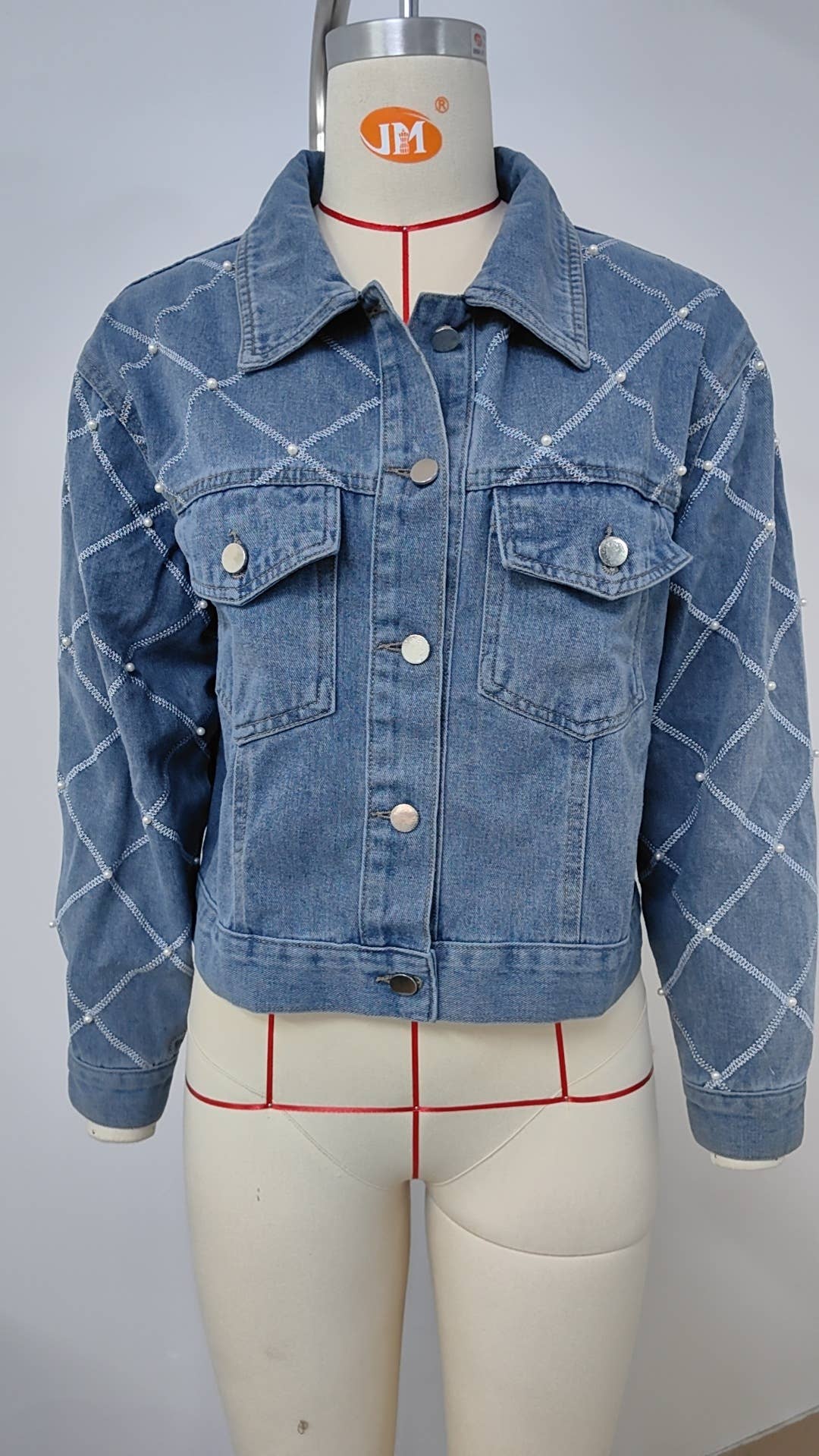 Wash denim embroidered beaded style coat
