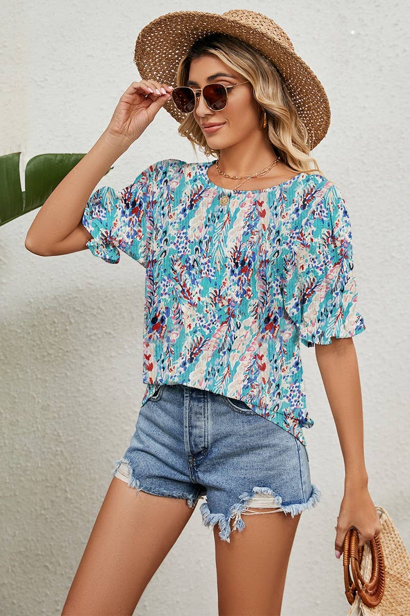 Cwtts0755_Round Neck Short Sleeved Top