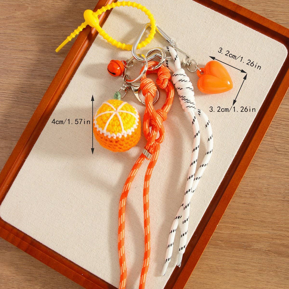Handmade Orange Keychain with Heart & Bell