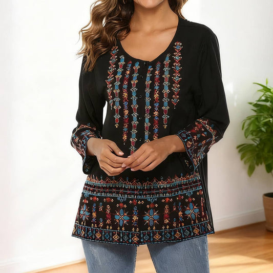 Ethnic embroidered three-quarter sleeve top
