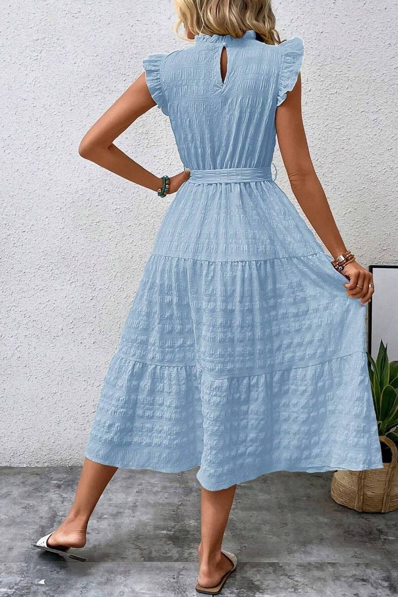 CWDMD2747_SUMMER WOODEN EAR EDGE LACE-UP DRESS LONG