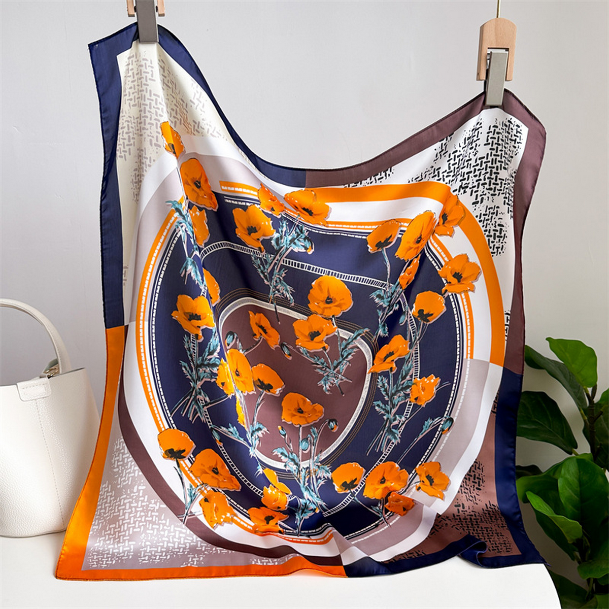 Lily Print Satin Square Scarf for Summer Sun