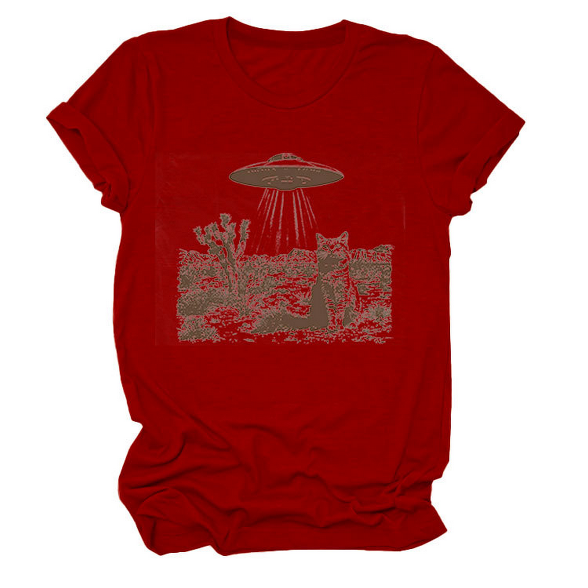 Cat and Spaceship Graphic Tee for Women_CWTTS1514