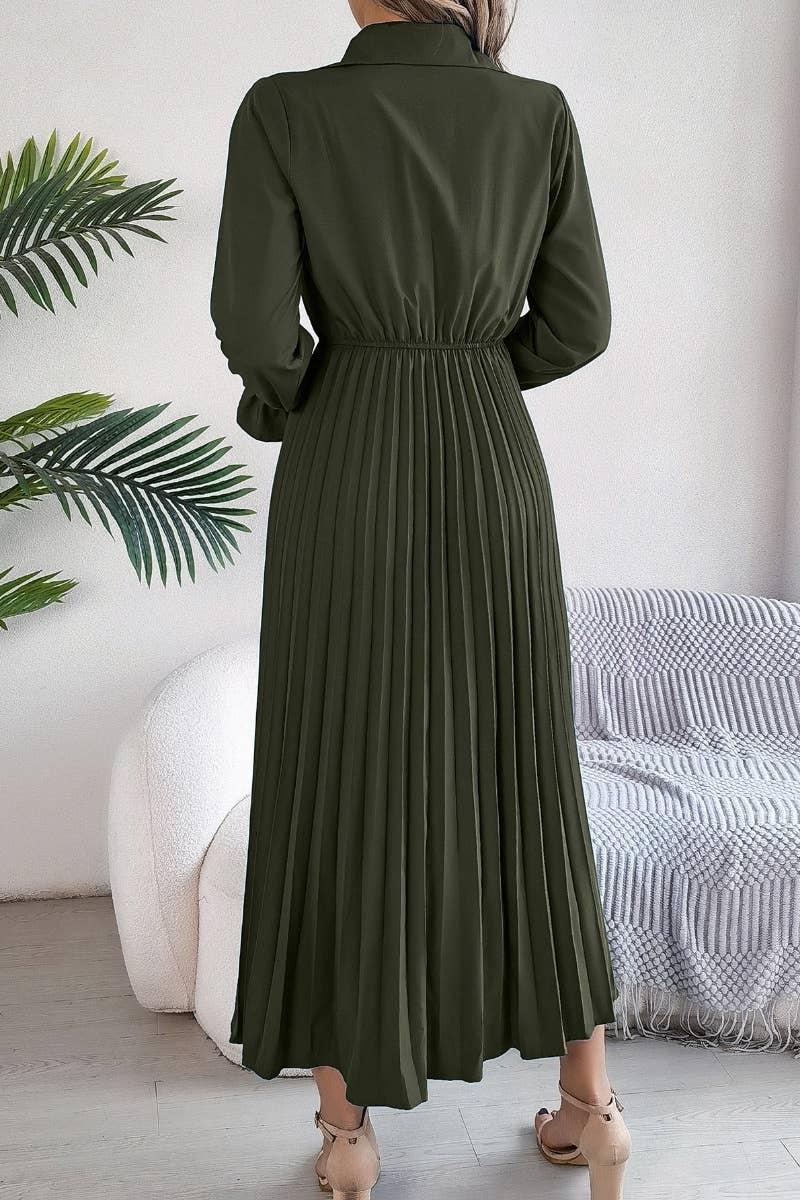 CWDMD3944_FALL PLEATED LONG-SLEEVED SHIRT-WAIST DRESS
