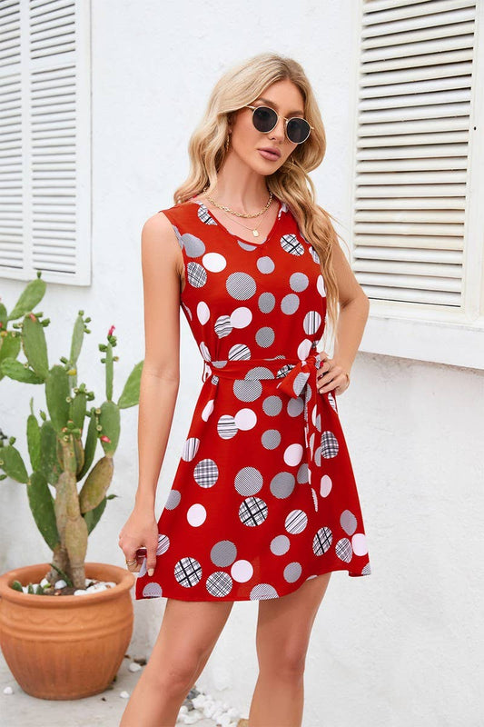 CWDSD4005_PRINT POLKA DOT WAIST SHORT DRESS