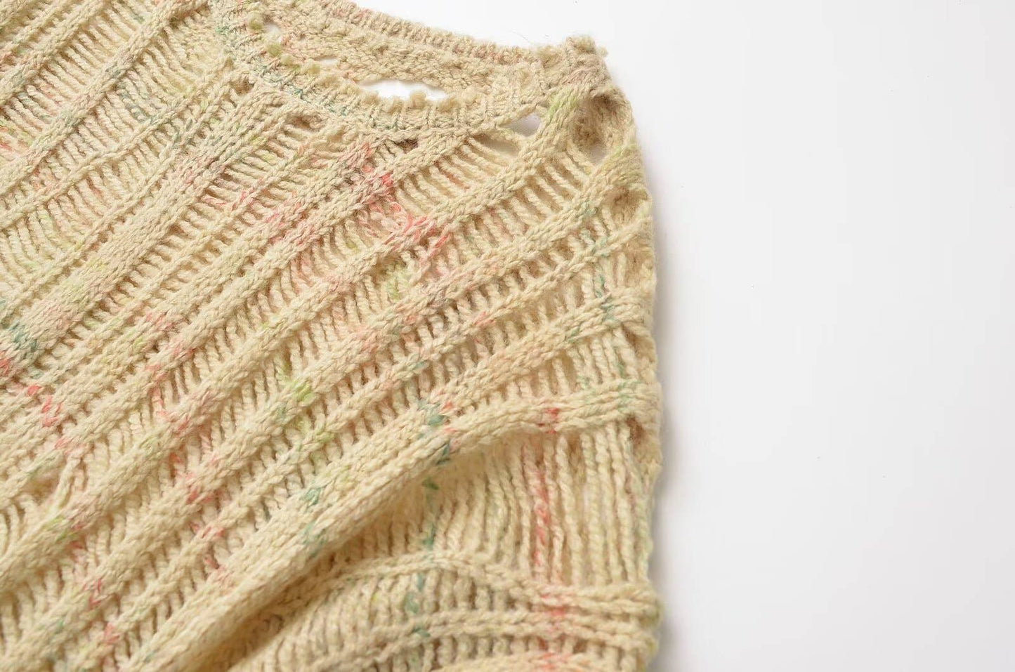 WOMEN'S SLOUCHY CREW-NECK RIPPED SWEATER