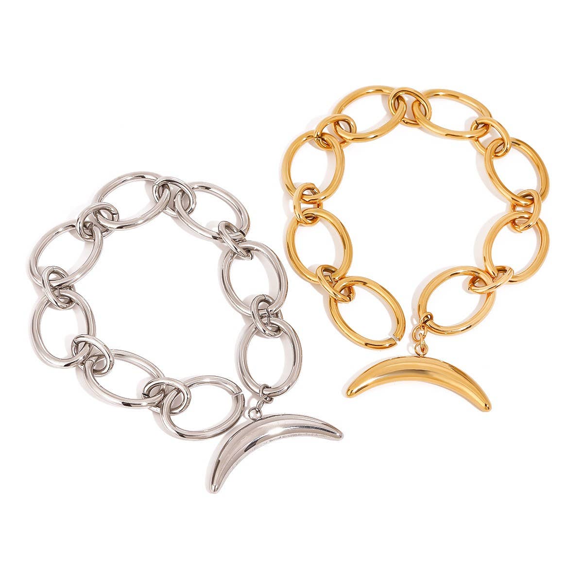 Smooth Moon OT Clasp Bracelet, 18K Gold Steel_CWAJE4757