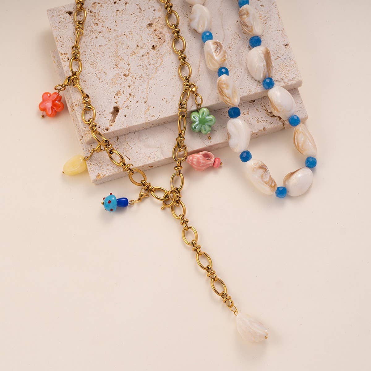 Ocean Pearl Necklace with Glass Pendant_CWMM8861