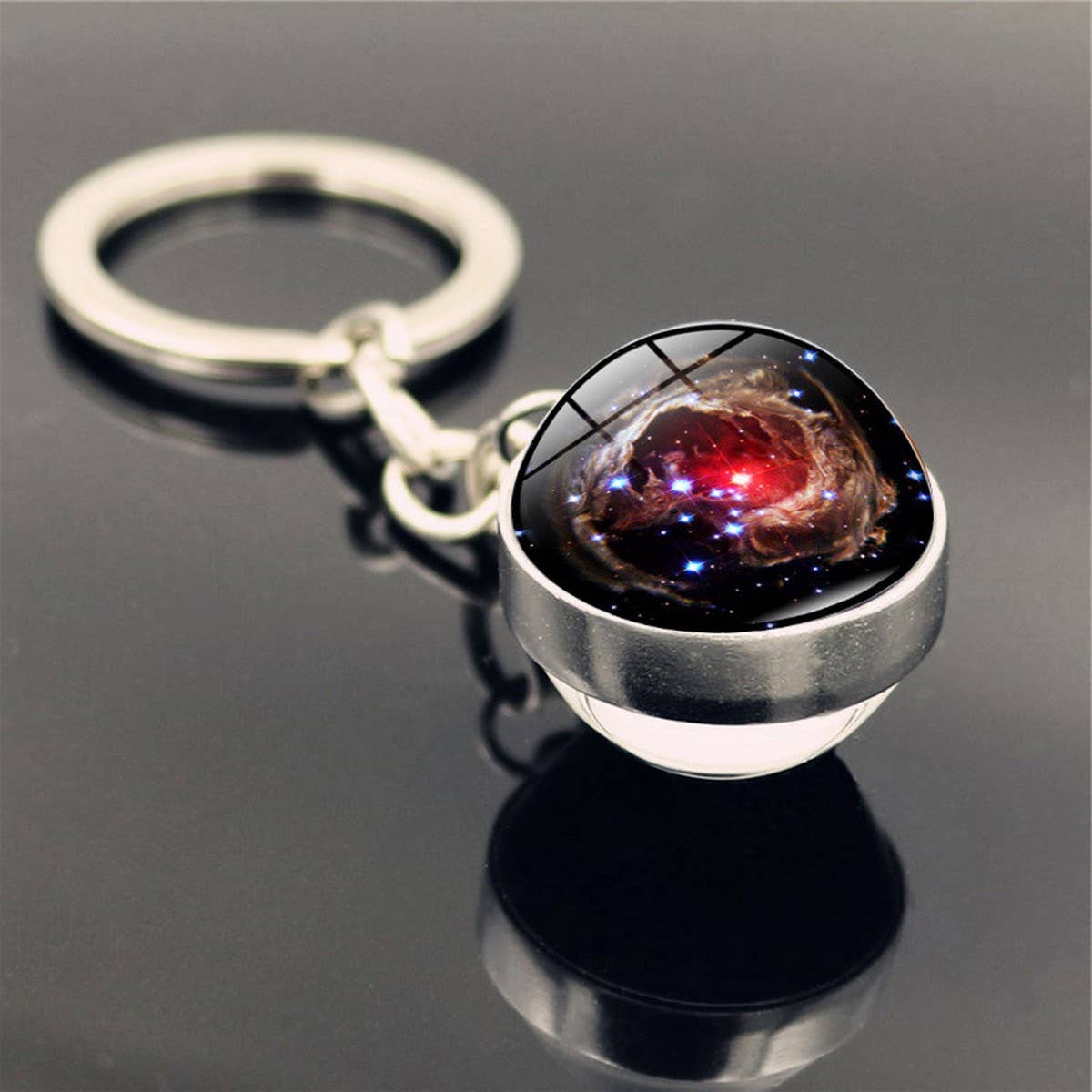 DOUBLE SIDED GLASS BALL KEYCHAIN PENDANT JEWELRY