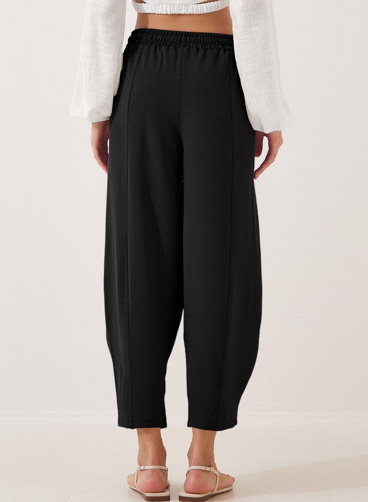 High-waisted loose casual pocket nine-inch pants