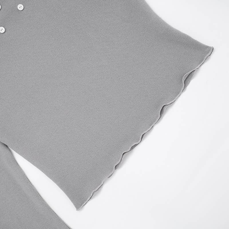 Solid-color round-neck button-decorated T-shirt