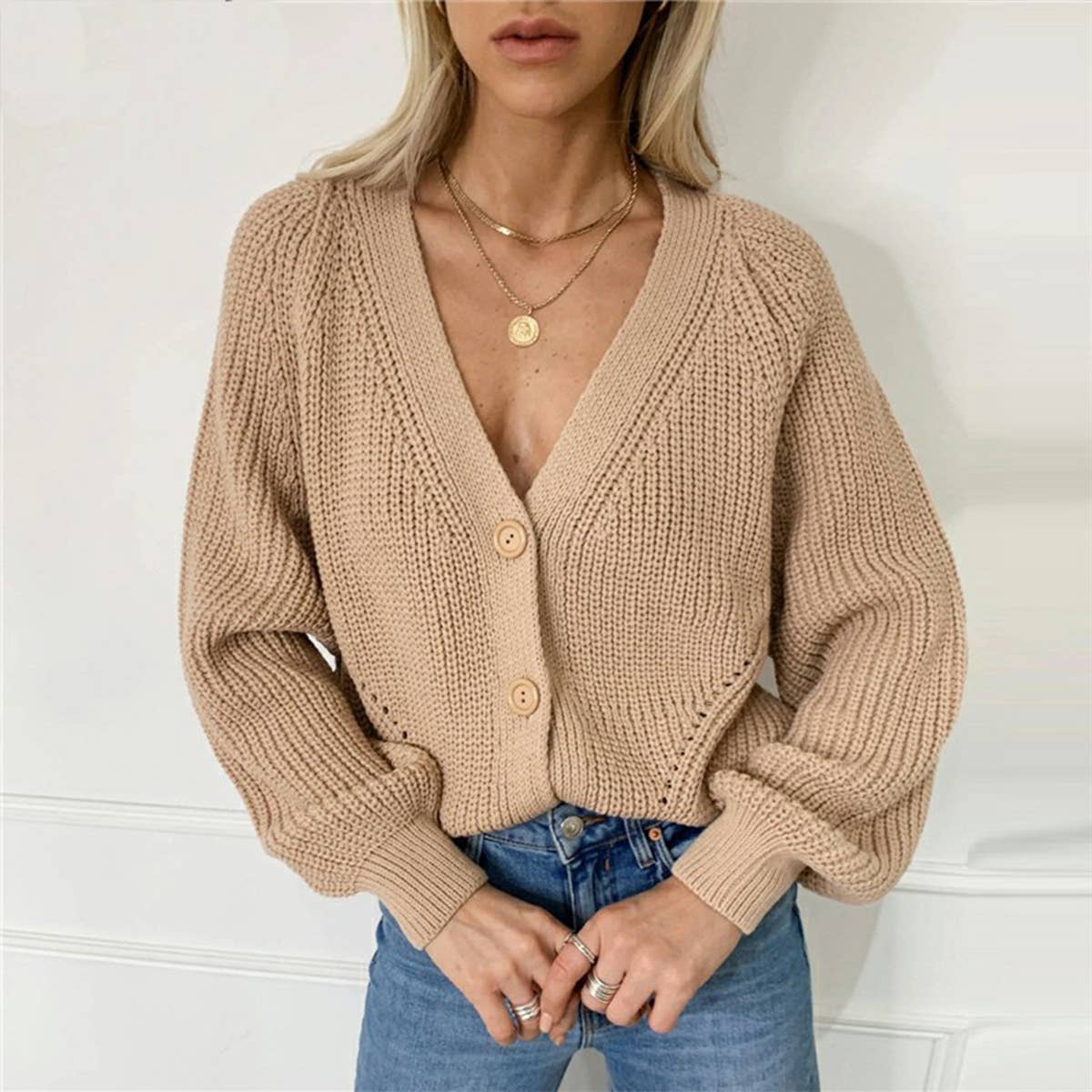 SOLID COLOR SWEATER CARDIGAN SHORT KNIT COAT