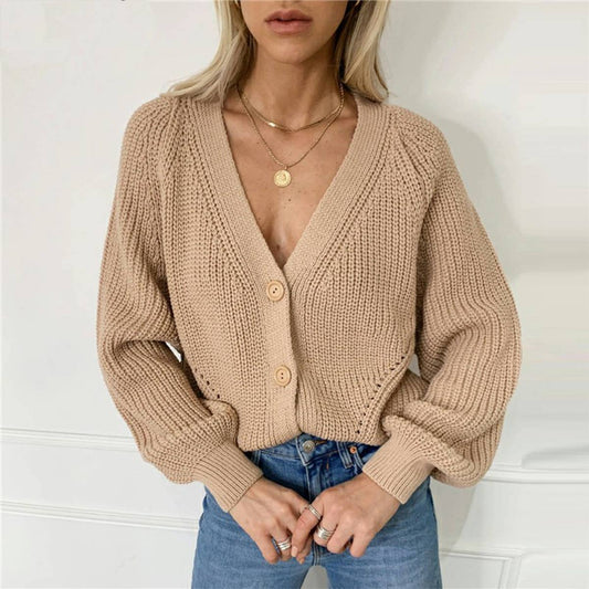 SOLID COLOR SWEATER CARDIGAN SHORT KNIT COAT