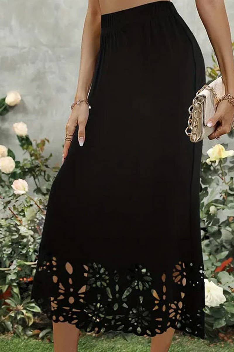 CWBLS0430_ELEGANT KNITTED HOLLOW FLOWER FISHTAIL MIDI SKIRT