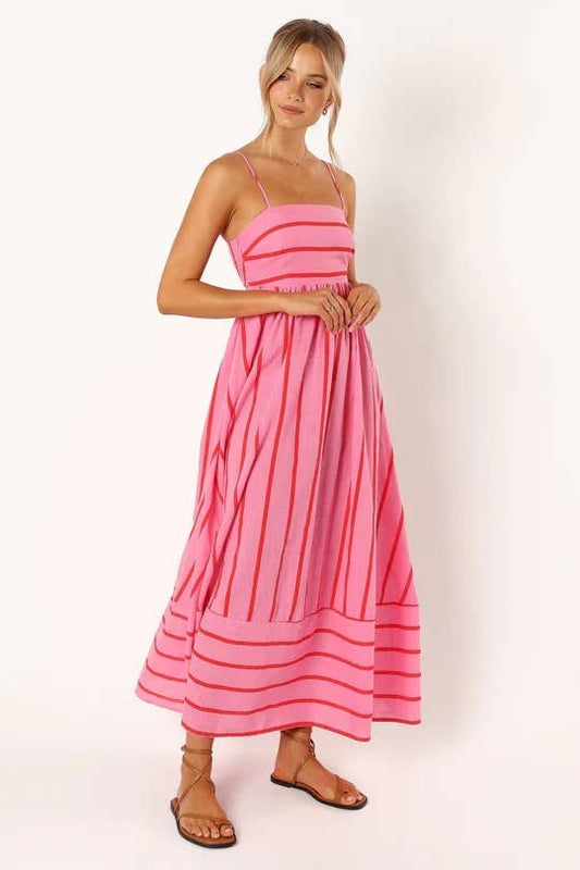 Backless swing Striped sleeveless halter dress