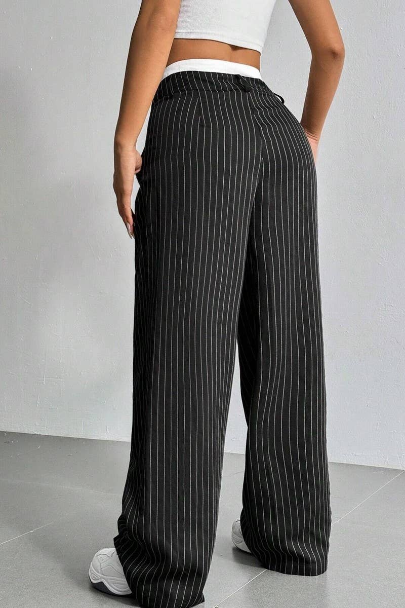CWBLP1116_HIGH-WAISTED STRIPED LOOSE STRAIGHT-LEG TROUSERS