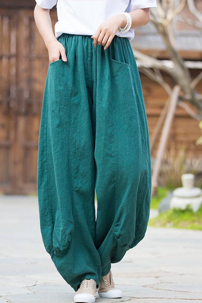 CWBLP1379_SOLID COLOR RAMIE SAND-WASHED WIDE-LEG PANTS