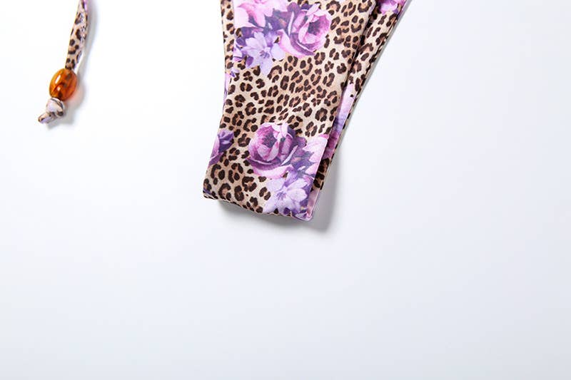 Leopard Floral Halter Tie Bikini Set