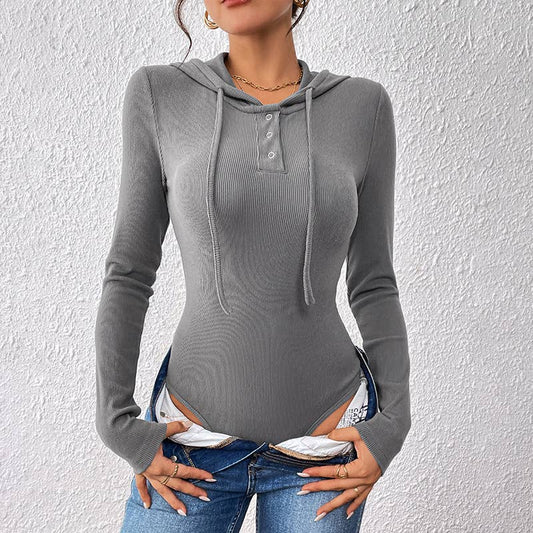 SOLID COLOR SLIM FASHION HOODED PIT STRIP ONESIE