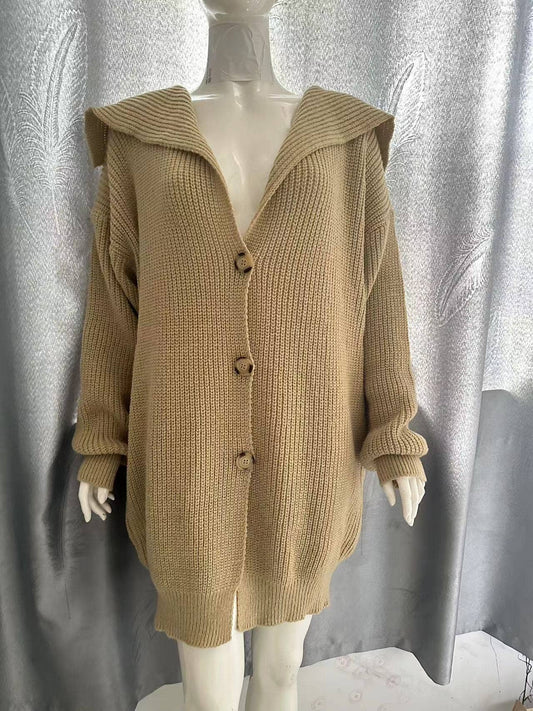 SOLID LAPEL THREE-BUTTON MID-LENGTH CARDIGAN