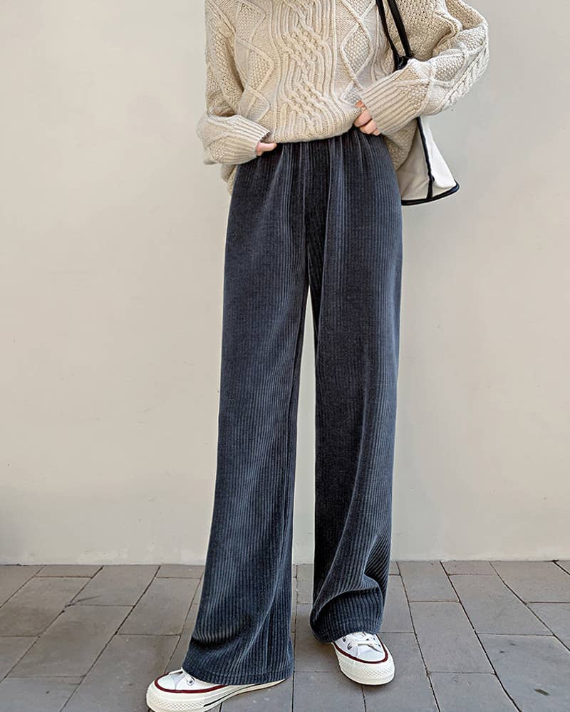FLOOR-LENGTH HIGH WAISTED WIDE LEG STRAIGHT PANTS