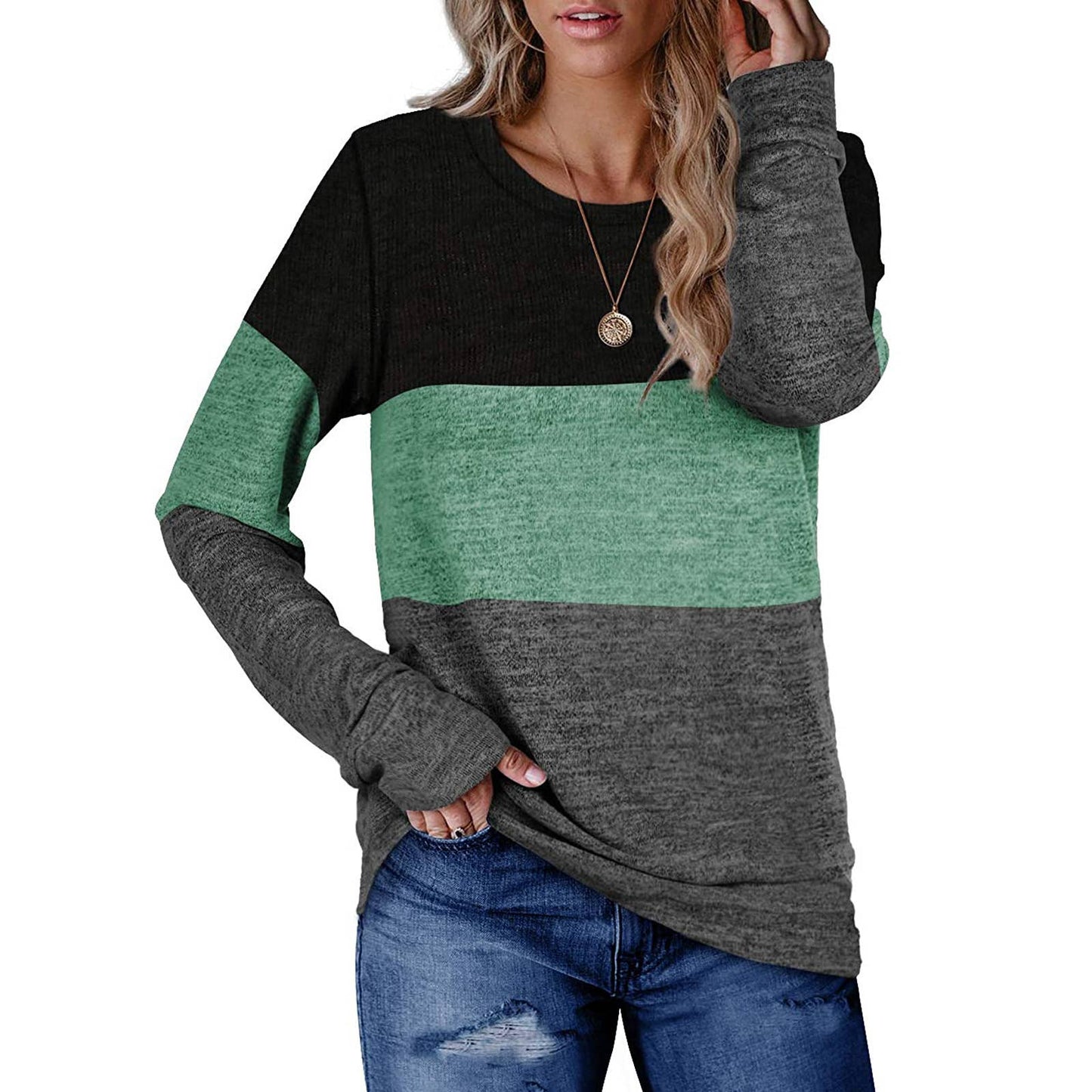 WOMEN'S CREW NECK PULLOVER MATCHING COLOR HOODIE