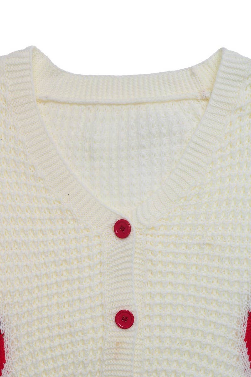 CWOCAL2320_STRAWBERRY JACQUARD KNIT CARDIGAN