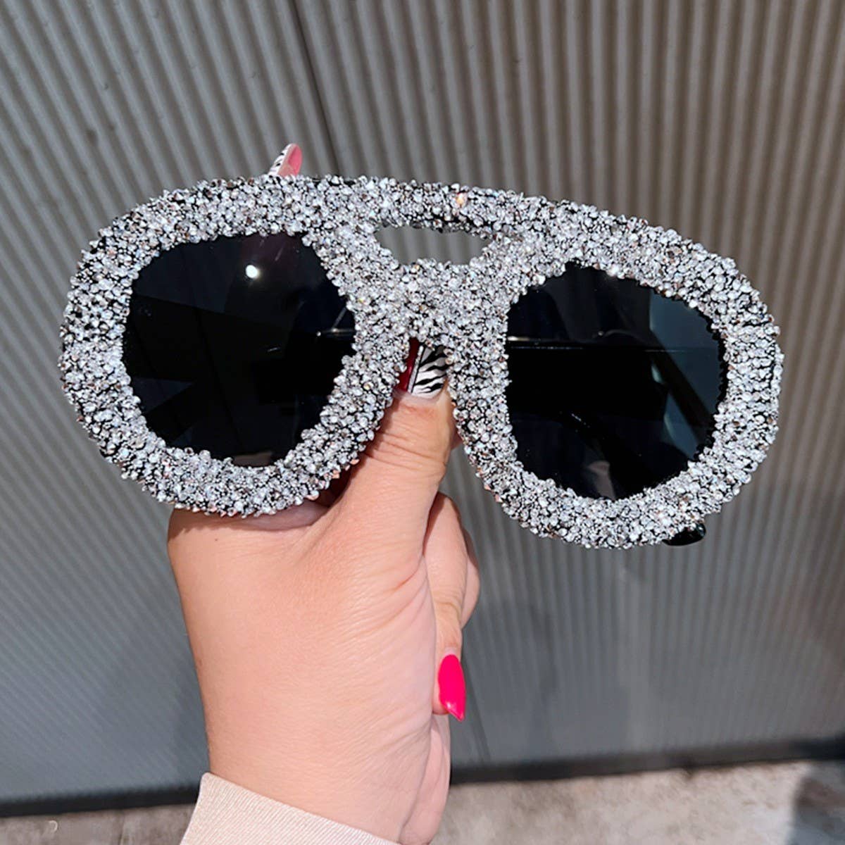 LARGE FRAME DOUBLE BEAM DIAMOND-STUDDED SUNGLASSES