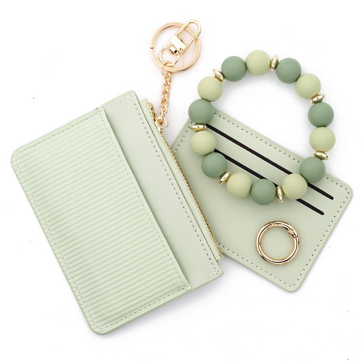 Pink Card Holder Wallet with Beaded Keychain_CWAB4950