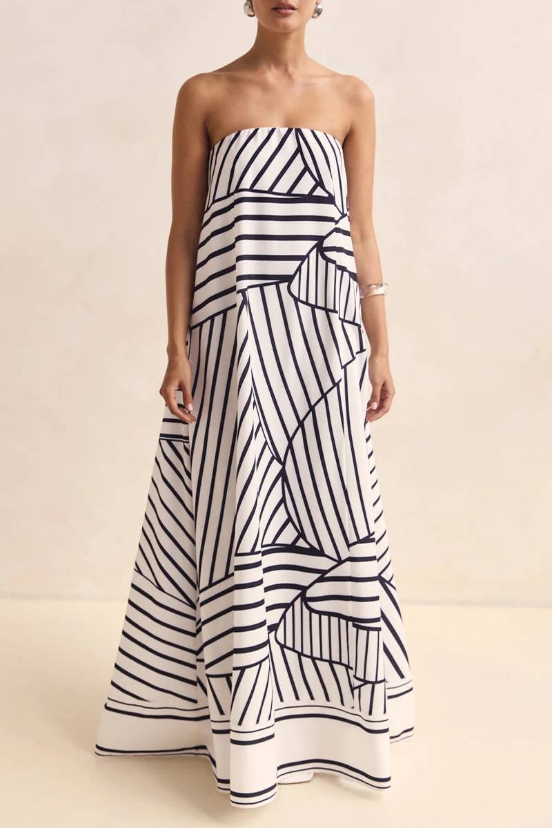 CWDMD5504_SUMMER SEXY STRAPLESS OFF-SHOULDER PRINTED DRESS