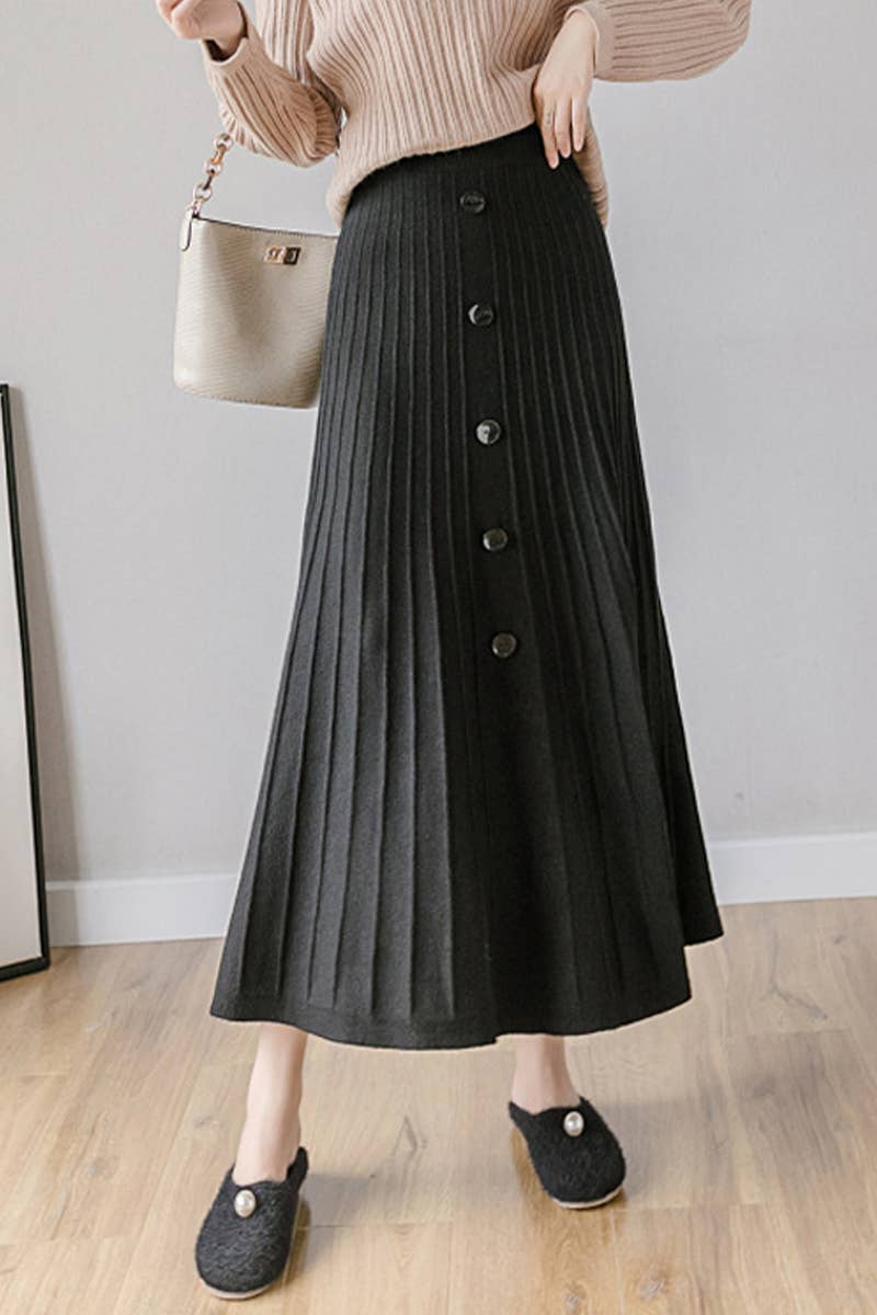 SINGLE BREASTED HIGH WAIST KNITTED SKIRT