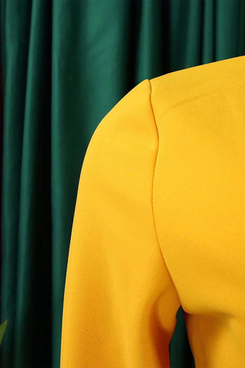 CWDSD3574_PLUS SIZE SUIT COLLAR STRAPPED PLEATED SHORT DRESS