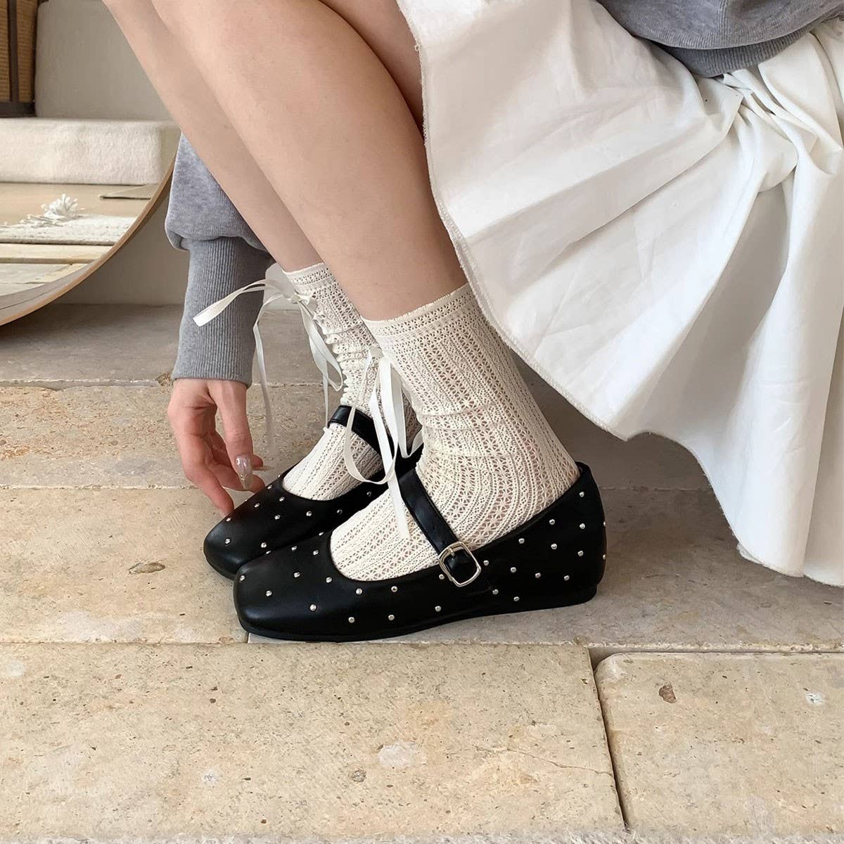 Retro Star Studded Platform Mary Jane Flats_CWSHF0112