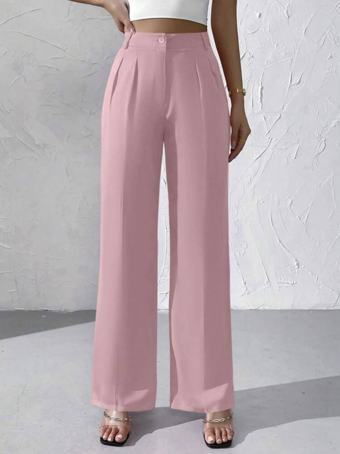 Elegant solid color dangling wide-leg suit pants