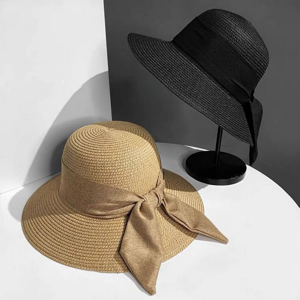 Summer Elegant Beach Bow Straw Hat_CWAH3407