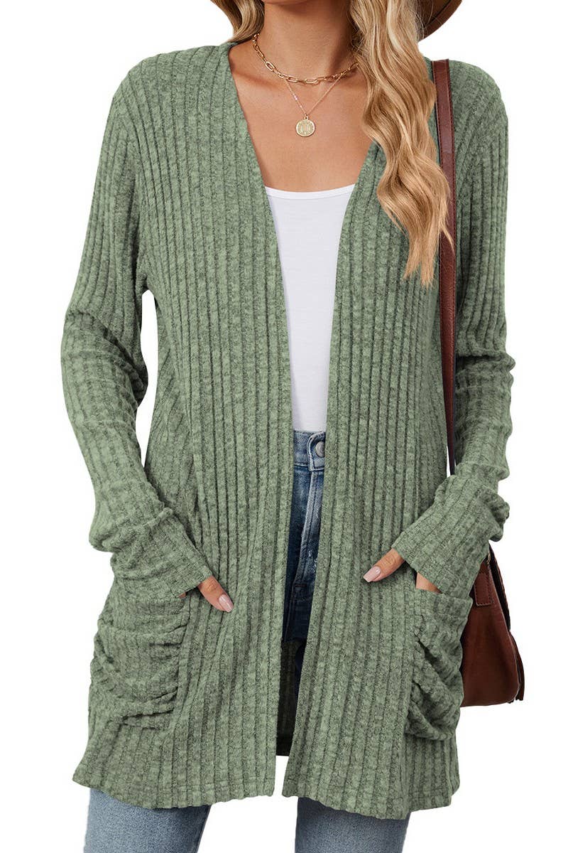 CWOCAL0812_SOLID COLOR POCKET KNITTED BOTTOMING CARDIGAN