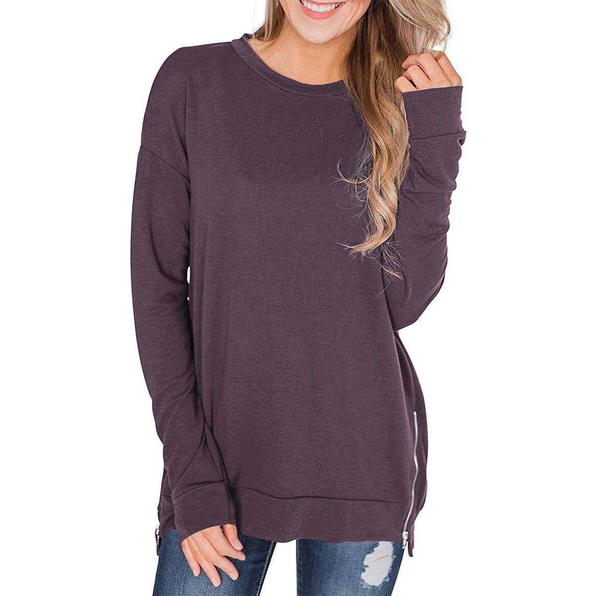 SOLID COLOR HOODIE CREW NECK AND LONG SLEEVES