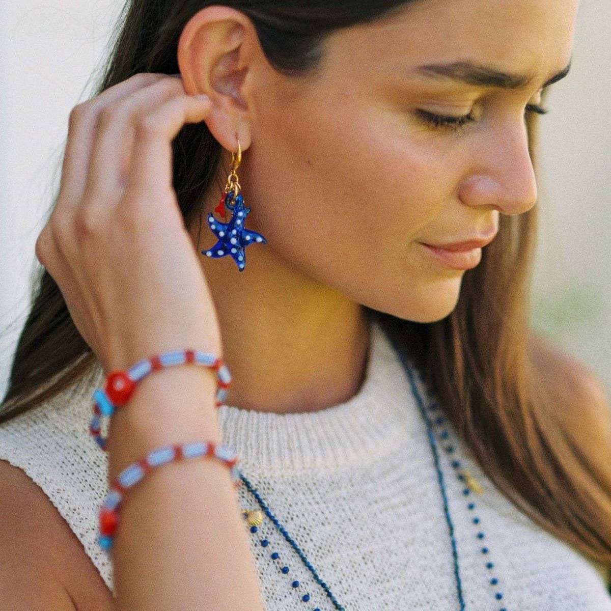 Ocean Series Starfish Fish Seahorse Coral Earrings_CWAJE4996