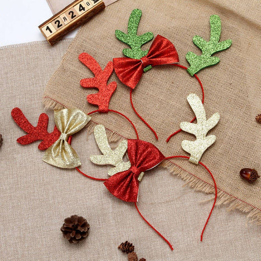 CHRISTMAS BOW BIG ANTLERS DRESSUP HEADBAND HAIRPIN