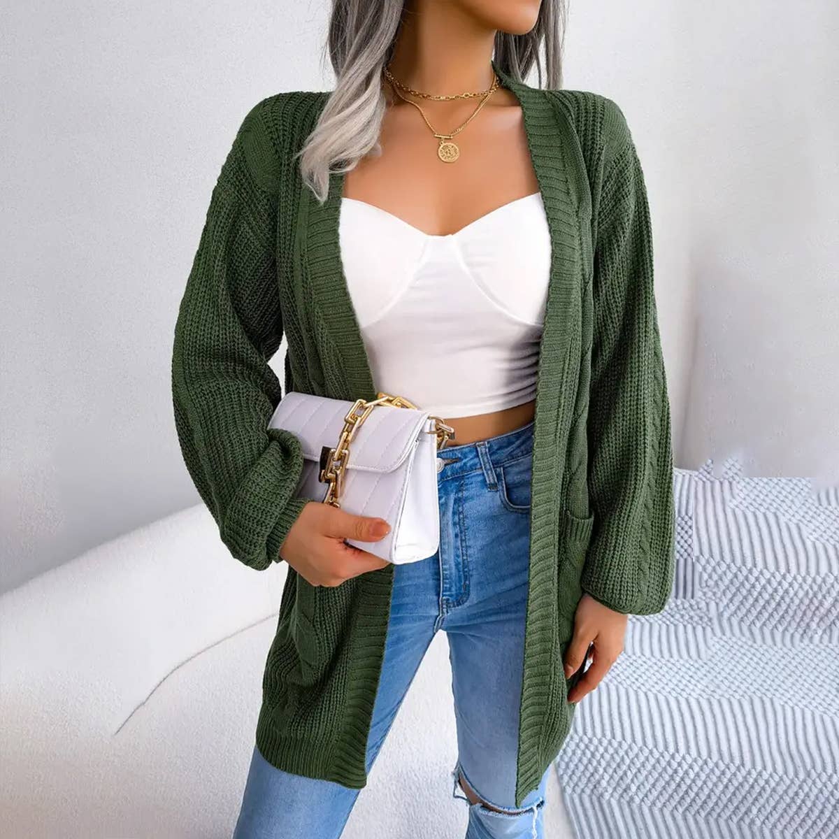 WOMEN CHUNKY CABLE KNIT OPEN FRONT MIDI CARDIGAN_CWOCAL0310