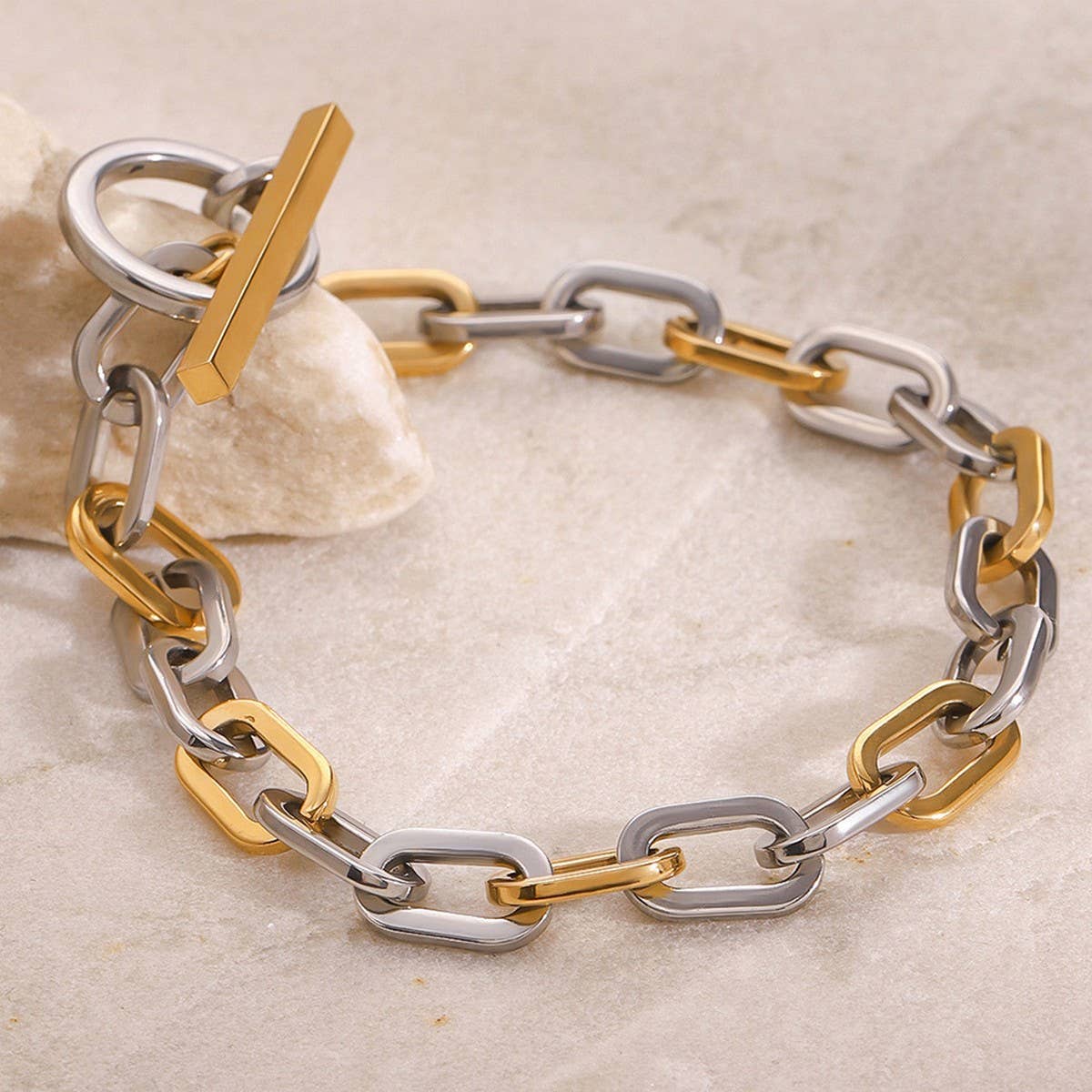 Two-Tone Stainless Steel Chain Bracelet