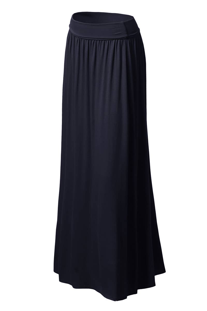 AWBLS089_High Waist Elastic Closure Gather Maxi Skirt