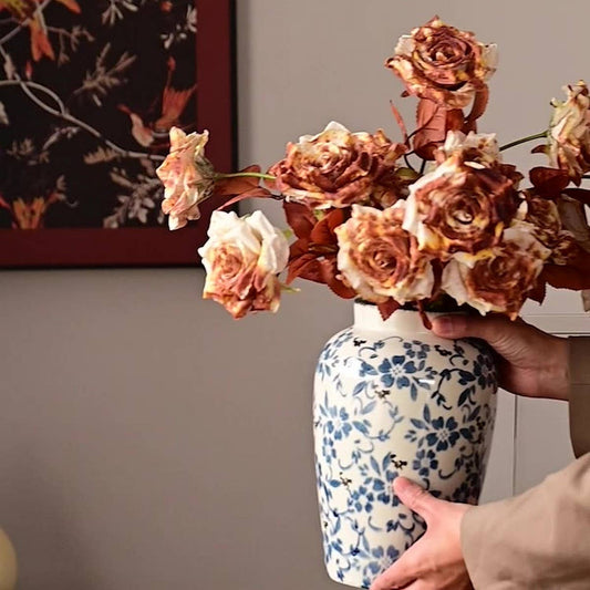 Dried Tone Burnt Edge Rose Bouquet for Decor