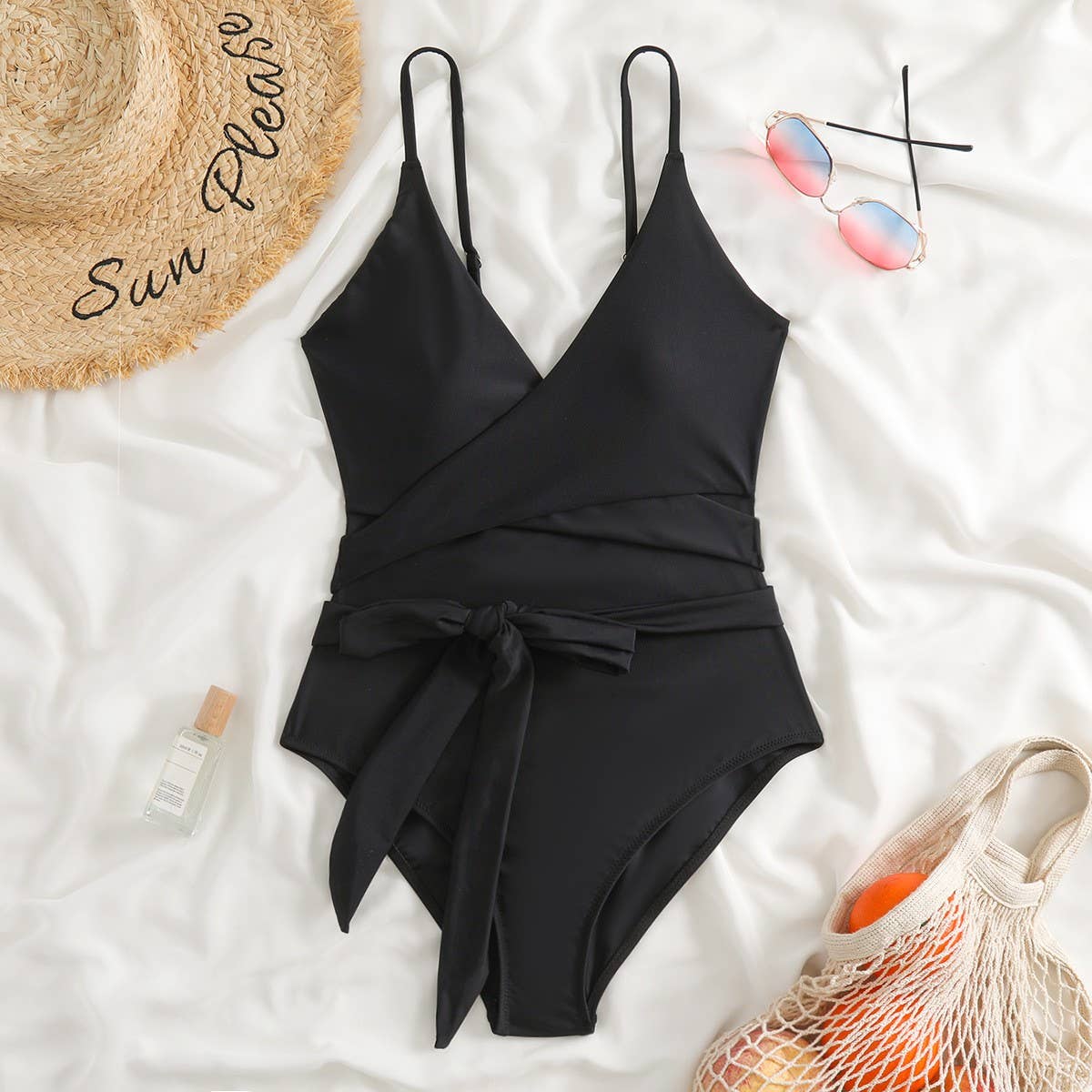 SEXY V-NECK CROSS WAIST ONE-PIECE SWIMSUIT