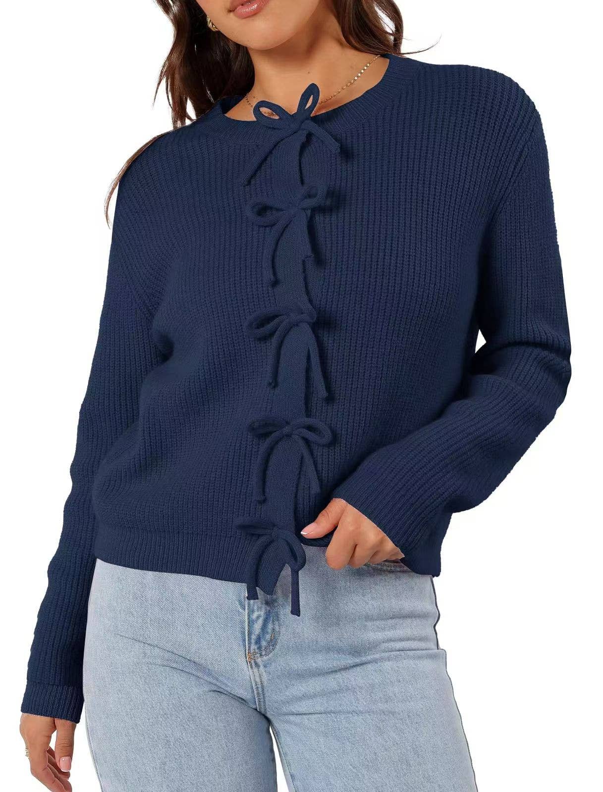 STYLISH AND COMFORTABLE BOW WOOL CARDIGAN