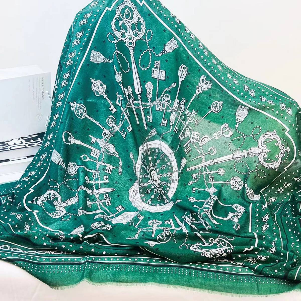 Chain Print Silk Wool Scarf ??Luxury Travel Shawl_CWASC0895