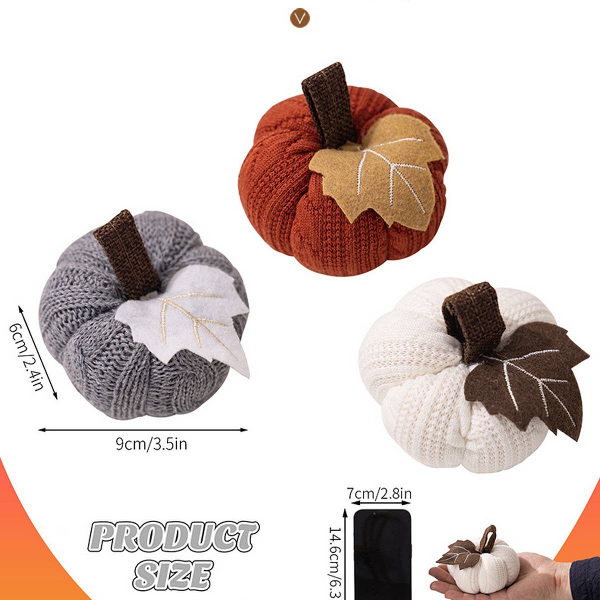 CWMM10342_KNITTED ORANGE PUMPKIN THANKSGIVING DECORATION