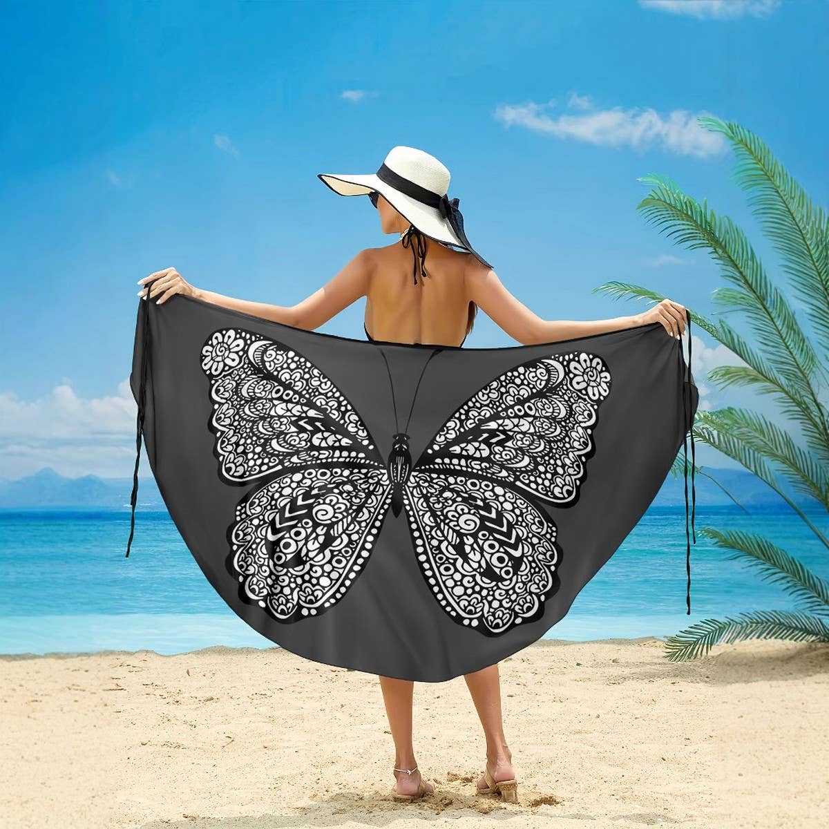 Large Butterfly Print Beach Cover-Up, Bikini Dress