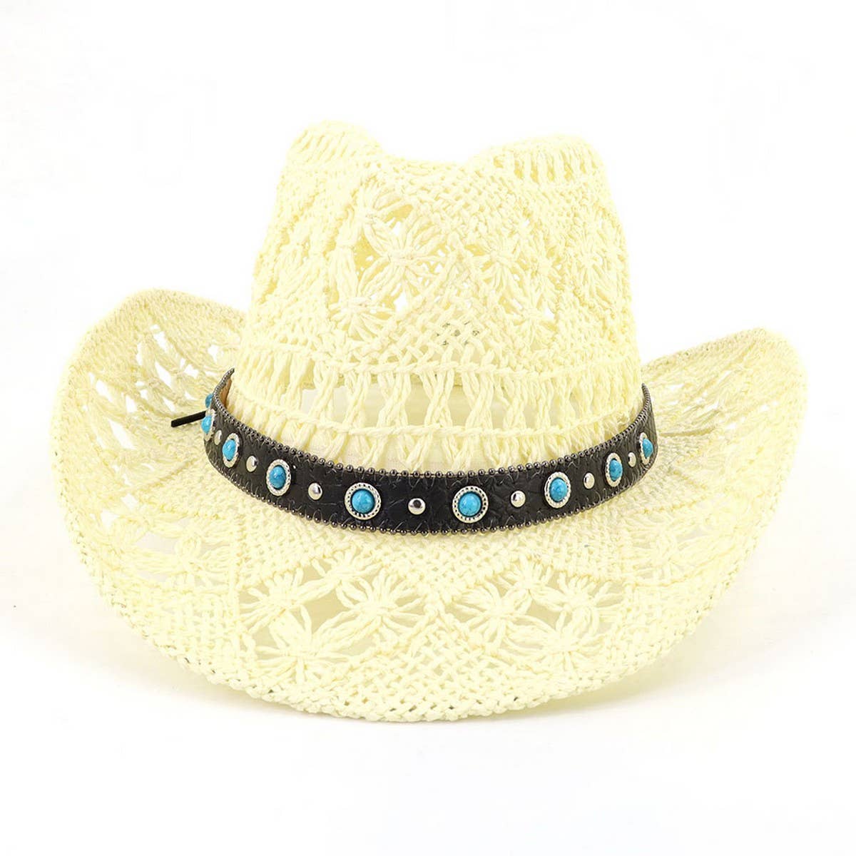 Cowboy Straw Hat with Turquoise Belt Decor_CWAH1252